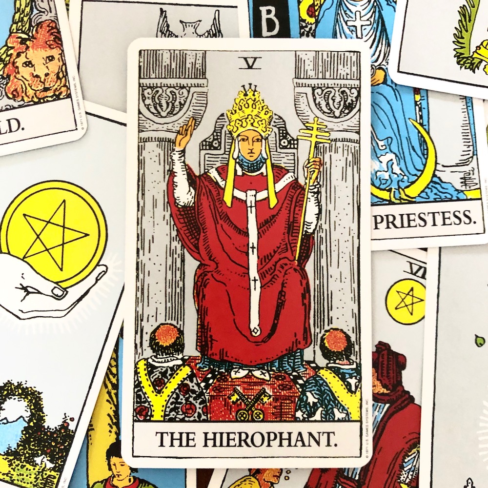 How to Use Tarot to Channel Taurus Energy | Happy As Annie. Taurus rules the Hierophant Tarot Card. Channel your inner Taurus and Hierophant energy in a way that serves your highest good. #taurus #astrology #tarot #tarotcards #horoscope #zodiac (Hierophant tarot card from Rider Waite tarot deck)