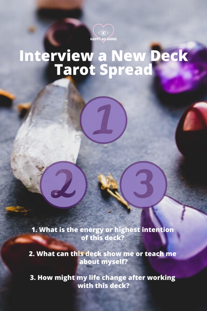 Here's a simple three-card tarot spread I created for interviewing a new tarot deck. How to Break In a New Tarot Deck | Happy As Annie