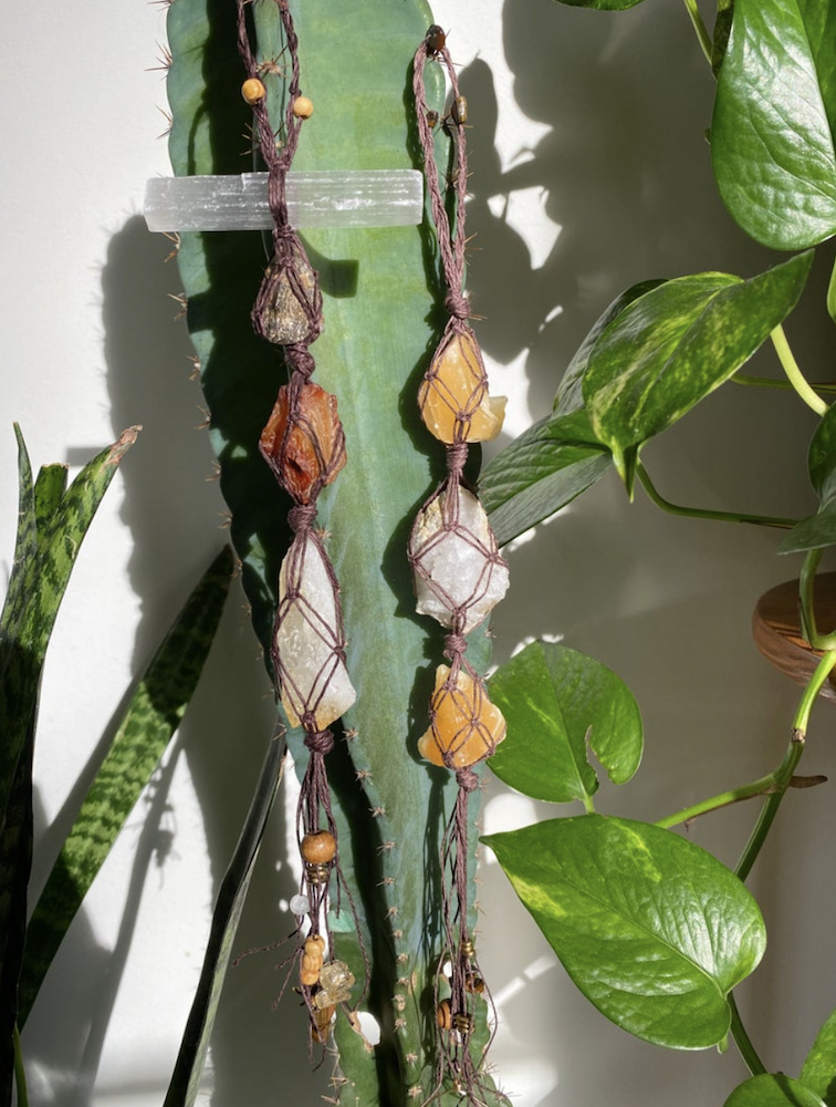 Tiger's Eye and Orange Calcite Crystal Moon Boutique Wall Hangings
