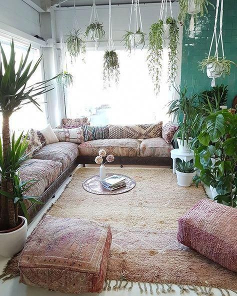 Happy As Annie | 7 Meditation Room from Pinterest You Ned to Copy - and how to get the look! (Meditation room with lots of hanging plants and cushions)
