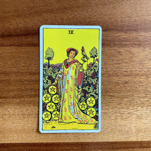 9 of Pentacles Tarot Card in Rider-Waite-Smith tarot deck