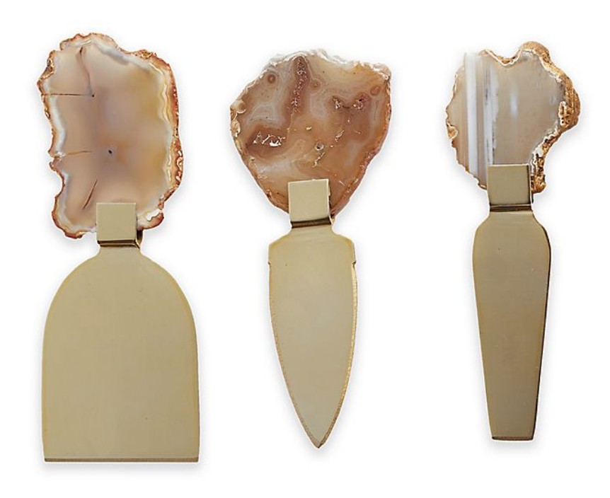 Gold Agate Slice 3 Piece Cheese Knife Set with gift box on The Ultimate Witchy Gift Guide by Happy As Annie
