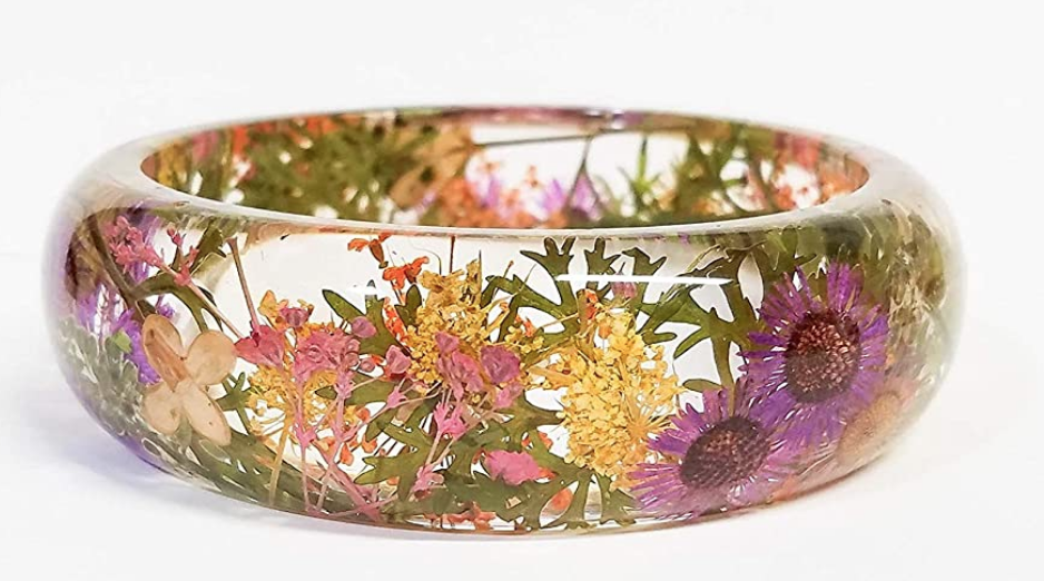 Real pressed flower handmade bangle on The Ultimate Witchy Gift Guide by Happy As Annie
