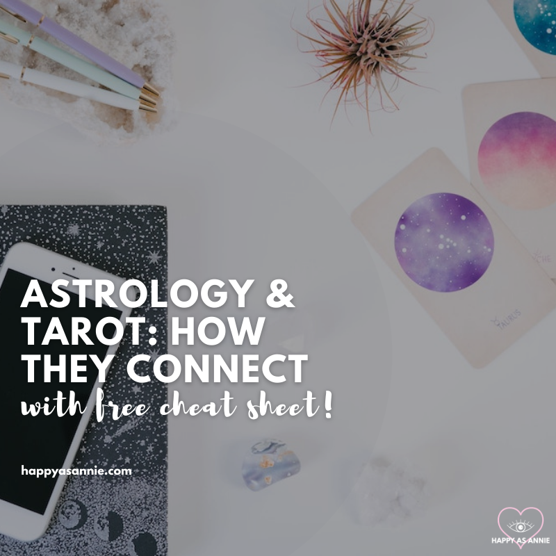 Tarot and Astrology: How Tarot and the Zodiac Connect. Download this free tarot and zodiac cheat sheet to keep the correspondences straight! How does astrology relate to the Major Arcana as well as the Minor Arcana in tarot? #tarot #astrology #tarotandastrology #learntarot #astrologyandtarot