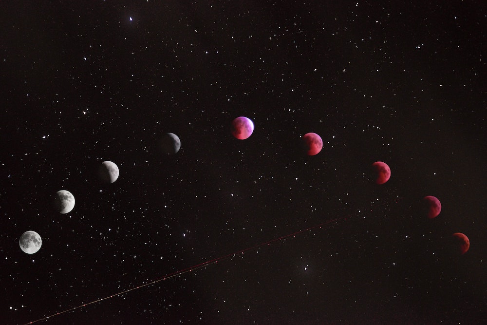 Time lapse moon phases in the sky