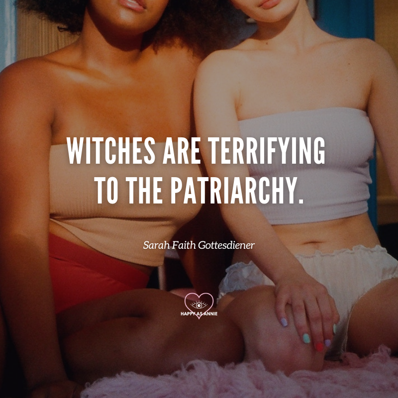 "Witches are terrifying to the patrirachy." Quote from The Moon Book by Sarah Faith Gottesdiener | 5 Must-Read Books to Help You Align with the Lunar Cycle by Happy As Annie. Read about the magical meaning of the lunar cycle and how a moon cycle journal or tracker can help you live a more connected and magical life. 