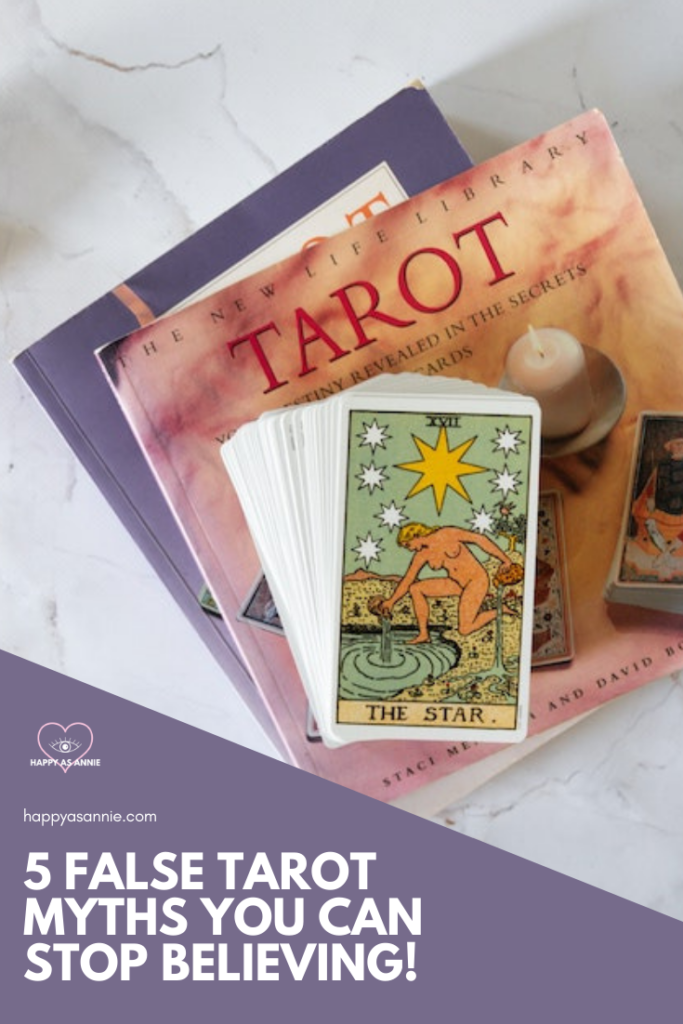I bust the five most annoying (and false!) myths I’ve heard about reading tarot and working with tarot cards, including: Can you buy your own tarot deck? Can you read tarot cards for yourself? Do you have to be psychic to read tarot? Is tarot evil? And more. #tarotreading #tarotreader #tarotcards