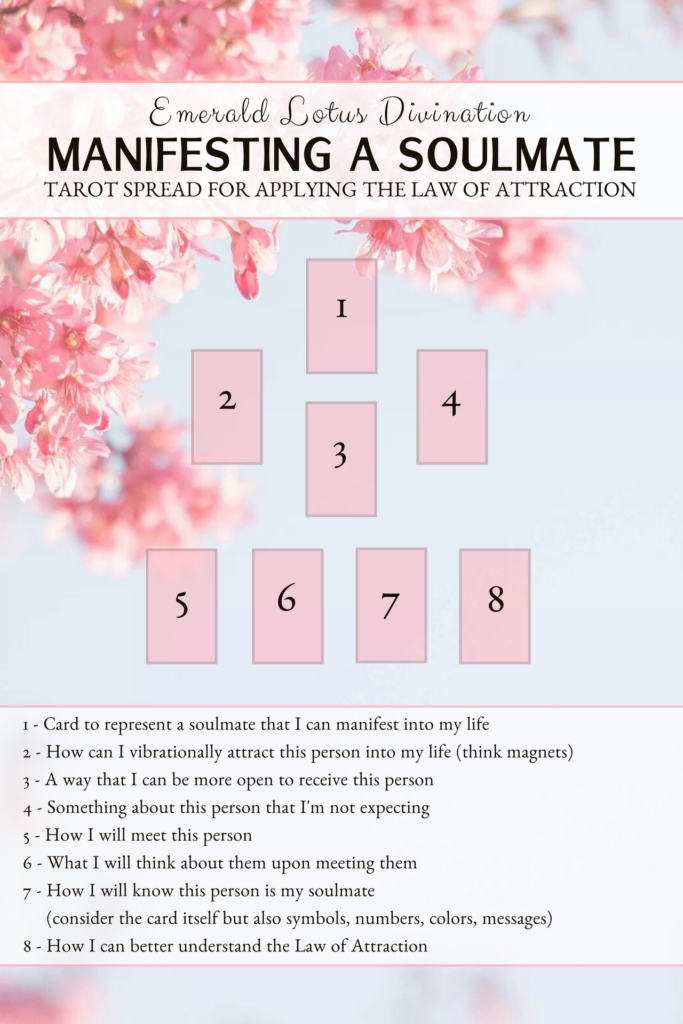 Need a love tarot spread for singles? Manifesting a Soulmate tarot spread by Emerald Lotus Divination