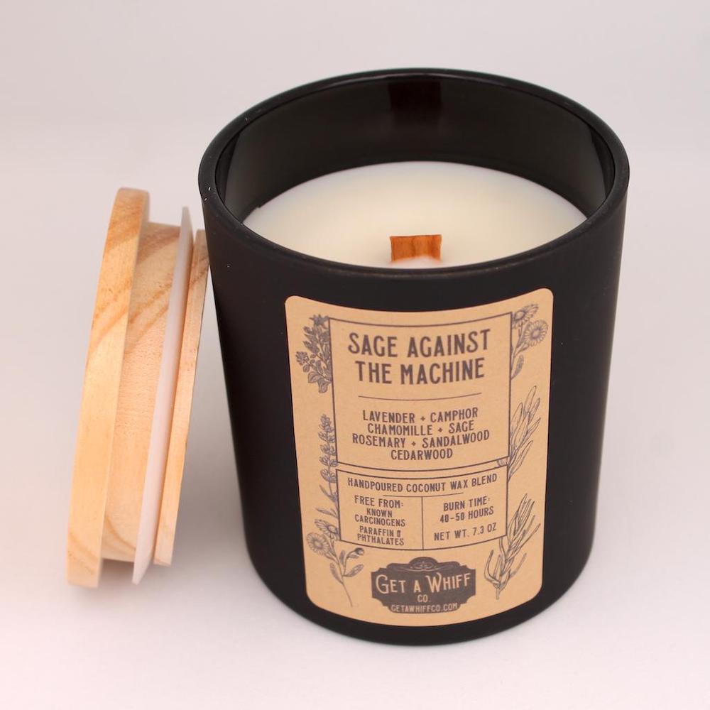Sage Against the Machine Candle by Get A Whiff Co. | The Ultimate Graduation Gift Guide for the New Age Witchy Grad by Happy As Annie