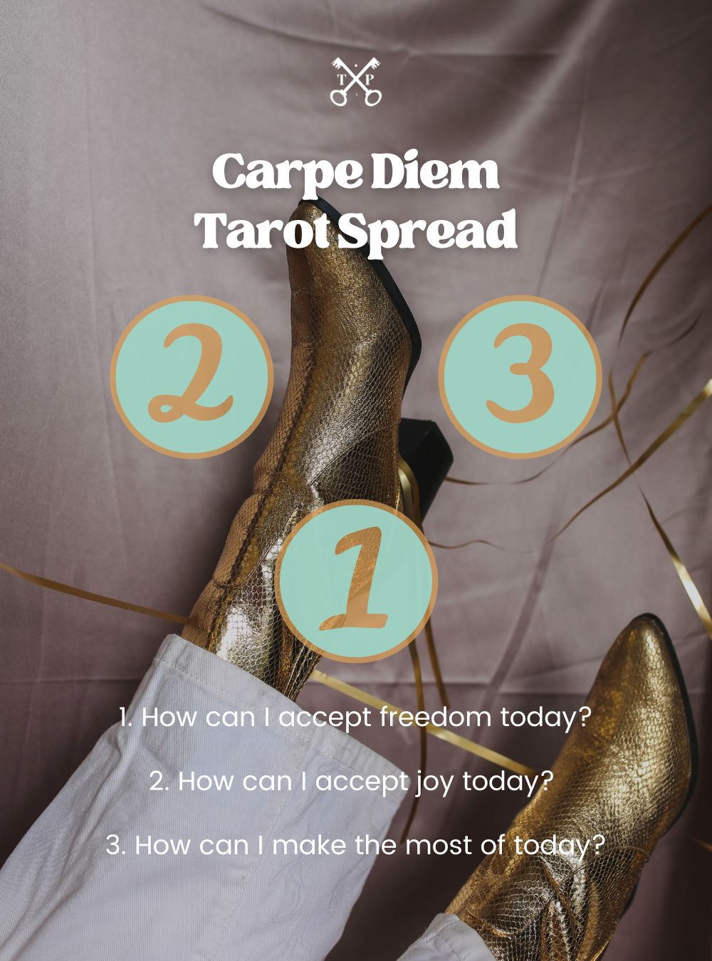 Carpe Diem Tarot Spread by The Tarot Professor | 1. How can I accept freedom today? 2. How can I accept joy today? 3. How can I make the most of today? 3 card tarot spread