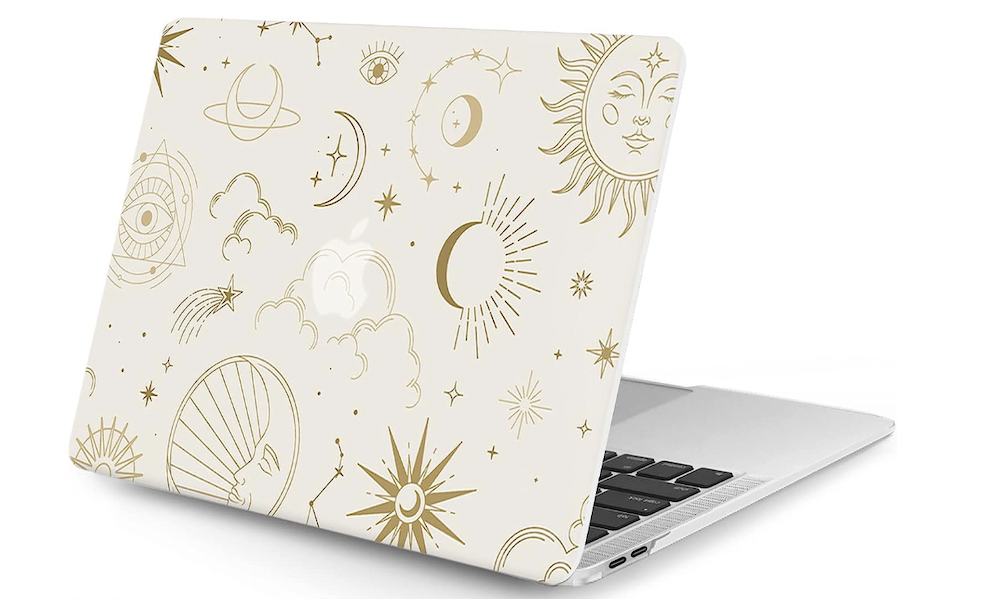 White and Gold Celestial Macbook Air Case - astrology laptop case 