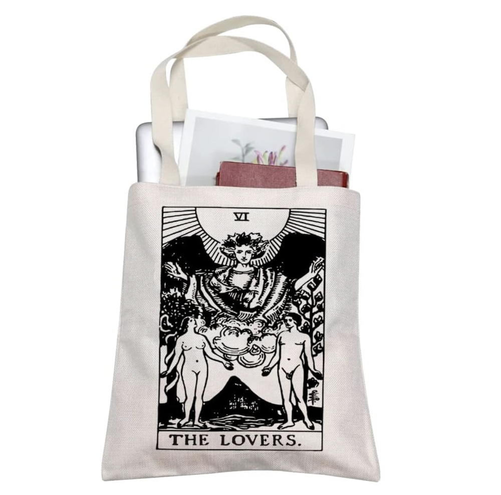 White Lovers Tarot Card Tote Bag for School Supplies
