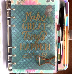 Happy As Annie: I used the mermaid scale cardstock adn one of the mermaid stickers that came in the June Planner Girl Provisions "Mermaid Off Duty" box to create a fun dashboard for my hologram Recollections planner from Michaels.