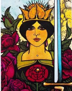 Queen of Swords tarot card from Morgan Greer tarot deck